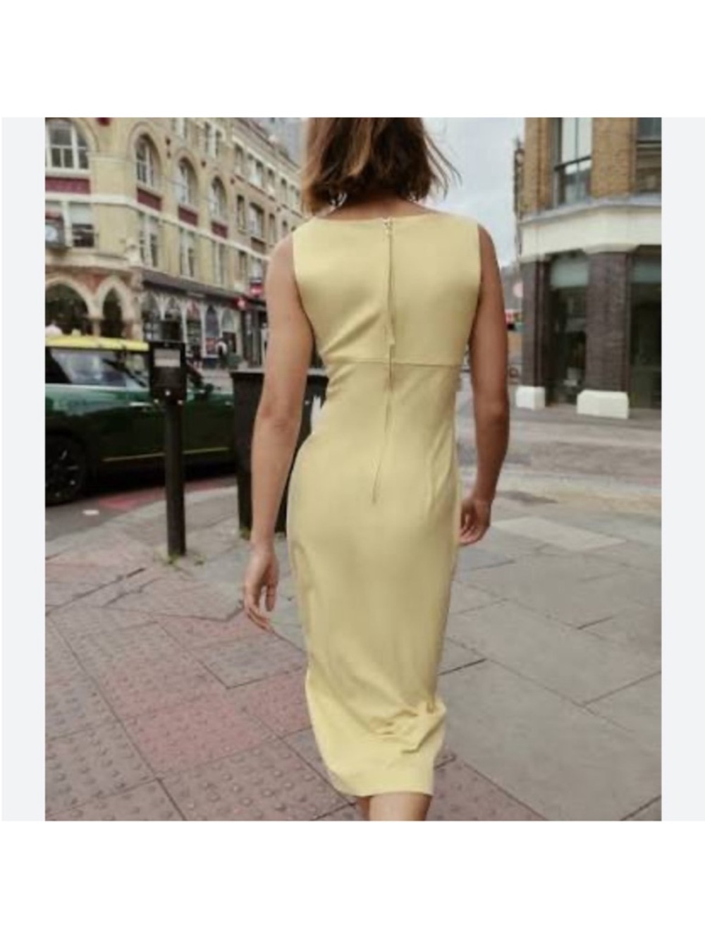 Zara Sleeveless Yellow Midi Dress with Front Slit - Picture 2 of 3